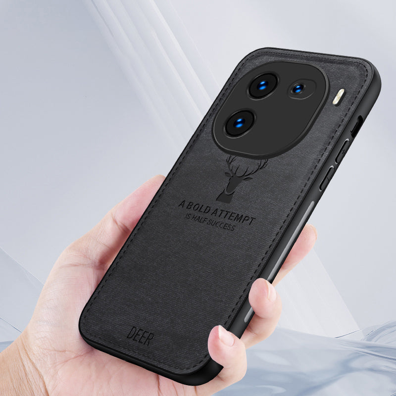 For vivo iQOO 12 5G Cloth Texture Case Deer Impressions Phone Cover - Black For vivo iQOO 12 5G Cloth Texture Case Deer Impressions Phone Cover - Black